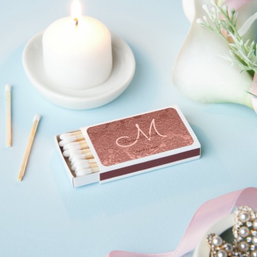 Rose Gold Elegant Wedding Reception Monogram Matchboxes