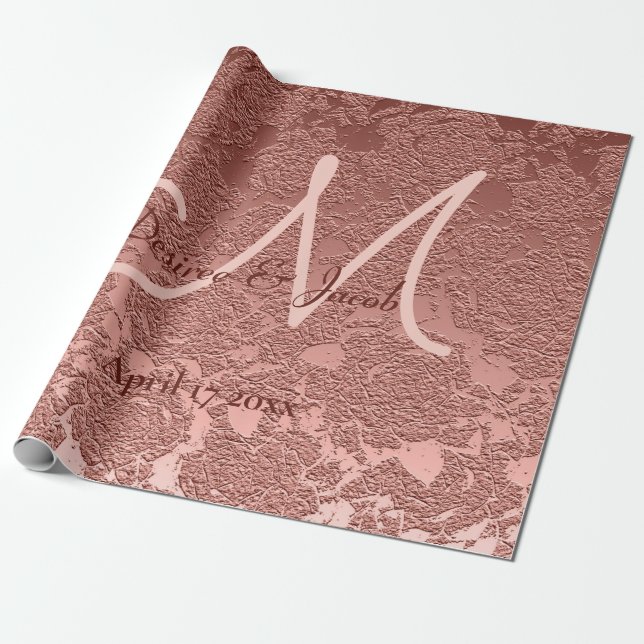 Rose Gold Elegant Wedding Reception Monogram Wrapping Paper (Unrolled)