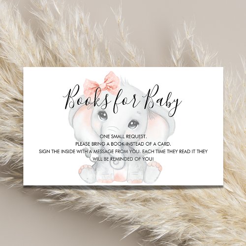 Rose gold elephant girl baby shower book request enclosure card