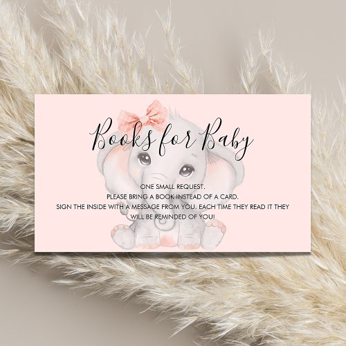 Rose gold elephant girl baby shower book request enclosure card