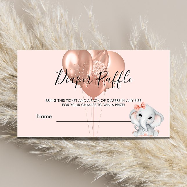 Rose gold elephant girl baby shower diaper raffle enclosure card (Creator Uploaded)