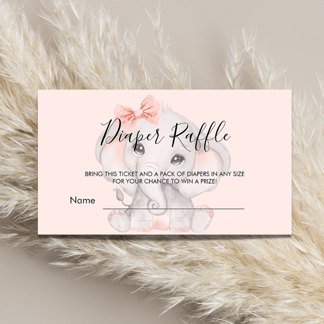 Rose gold elephant girl baby shower diaper raffle enclosure card (Creator Uploaded)