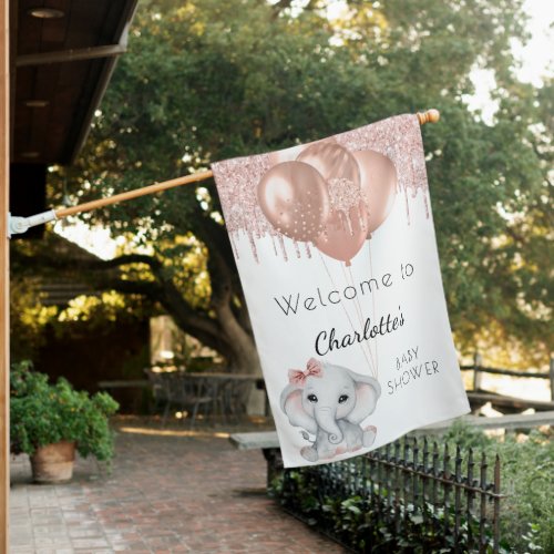 Rose gold elephant girl balloons baby shower house flag