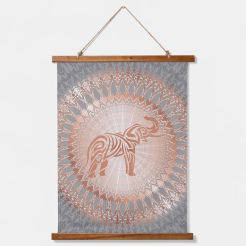 Rose Gold Elephant Radiance  Elephant Mandala Hanging Tapestry