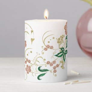 Rose Gold Emerald Green Floral Candle