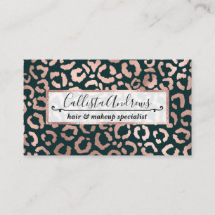 Rose Gold Emerald Leopard Cheetah Animal Print Business Card