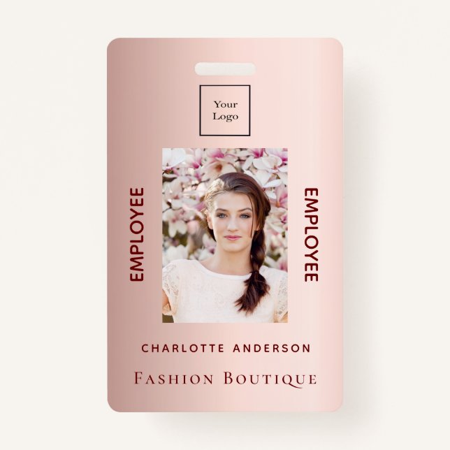 Rose gold employee photo luxurious business logo badge (Front)