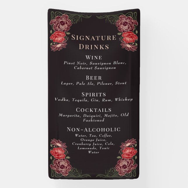 Rose Gold Enchanted Garden Wedding Drinks Bar Menu Banner (Vertical)
