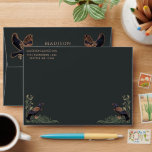 Rose Gold Enchanted Gothic Raven Floral Wedding Envelope<br><div class="desc">Elegant and gothic wedding design with ravens,  sage green foliage,  and rose gold accents against a charcoal gray background. This design features dark blue ravens with gold accents. The rose gold featured in this product is NOT REAL FOIL. Matching Items in our shop for a complete party theme.</div>