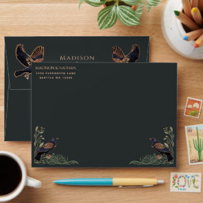 Rose Gold Enchanted Gothic Raven Floral Wedding Envelope