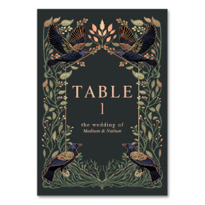 Rose Gold Enchanted Gothic Raven Floral Wedding Table Number