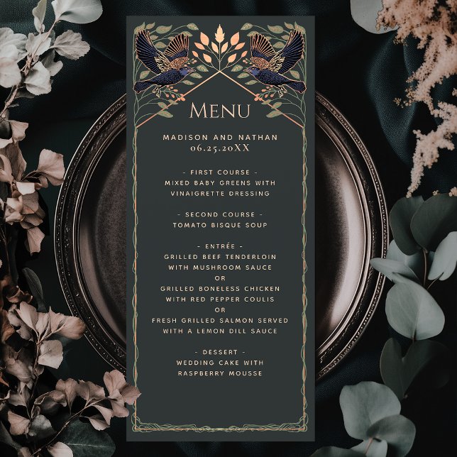 Rose Gold Enchanted Gothic Raven Wedding Flat Menu (Creator Uploaded)