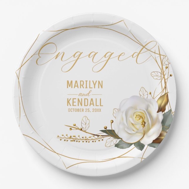 Rose Gold Engagement  Paper Plates (Front)