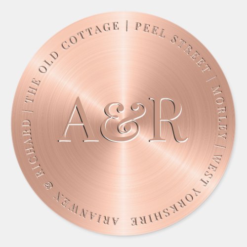 Rose Gold Envelope Sticker with Monogram