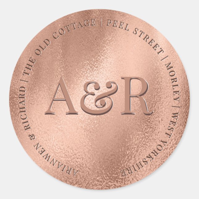 Rose Gold Envelope Sticker with Monogram (Front)