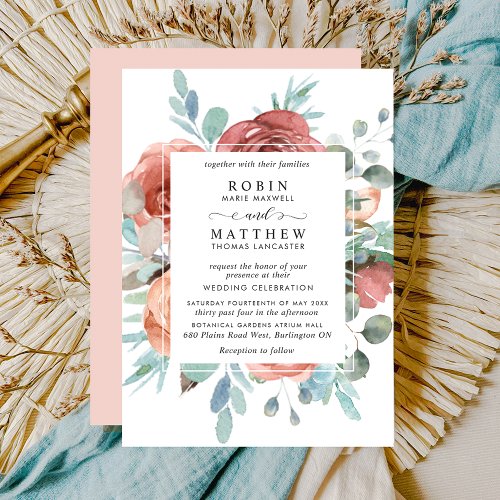 Rose Gold Ethereal Blush Peach Botanical Wedding Invitation