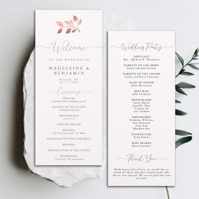 Rose Gold Eucalyptus Elegant Chic Wedding Program (modern classic wedding ceremony program rose gold eucalyptus greenery foliage formal traditional)