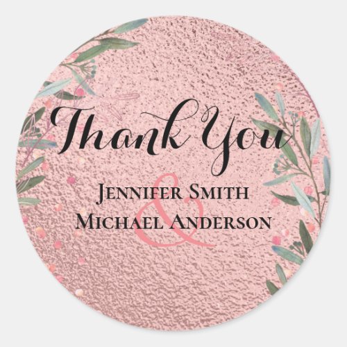 Rose Gold Eucalyptus Leaves Foil Look WEDDING Classic Round Sticker