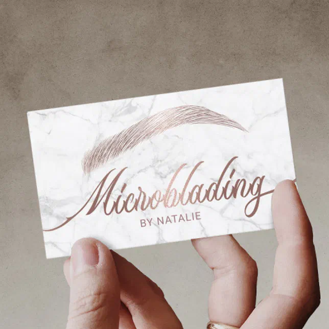Rose Gold Eyebrow Salon Microblading Marble Business Card | Zazzle