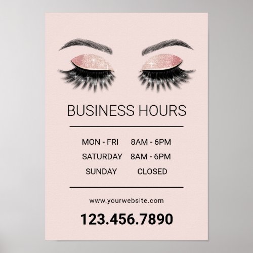 Rose Gold Eyelash Beauty Salon Opening Hours Poster