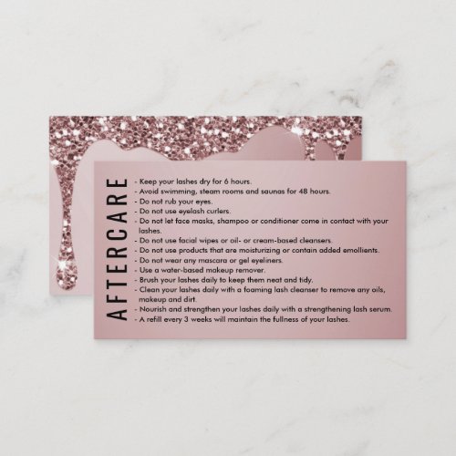 Rose Gold EyelashBrow Aftercare Instructions Business Card
