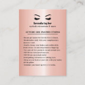 Rose Gold Eyelash  Browbar Aftercare Instructions Business Card (Front)