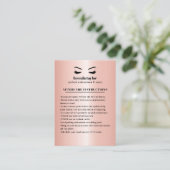 Rose Gold Eyelash  Browbar Aftercare Instructions Business Card (Standing Front)