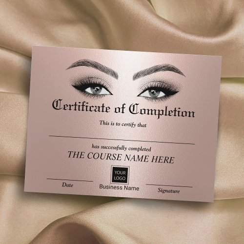 Rose Gold Eyelash Certificate of Completion Award