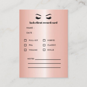 Rose Gold Eyelash Extension Client Consultation Business Card