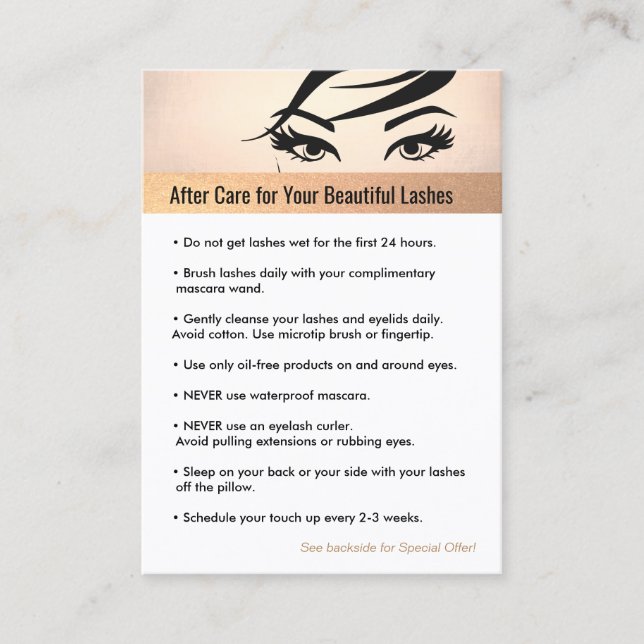 Rose Gold Eyelash Extensions Aftercare Referral (Front)