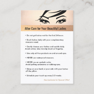 Rose Gold Eyelash Extensions Aftercare Referral Card