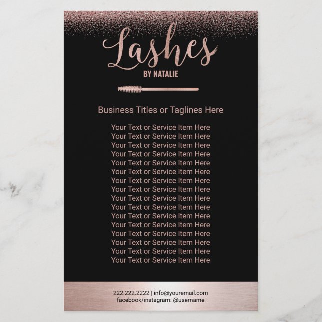 Rose Gold Eyelash Extensions Beauty Salon Flyer (Front)