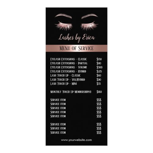 Rose Gold Eyelash Extensions Beauty Salon Price Rack Card