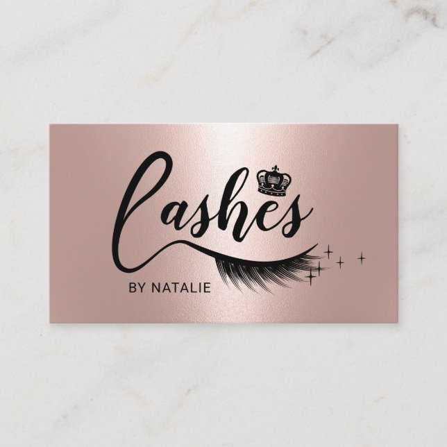 Rose Gold Eyelash Extensions Lashes Queen Salon Business Card (Front)