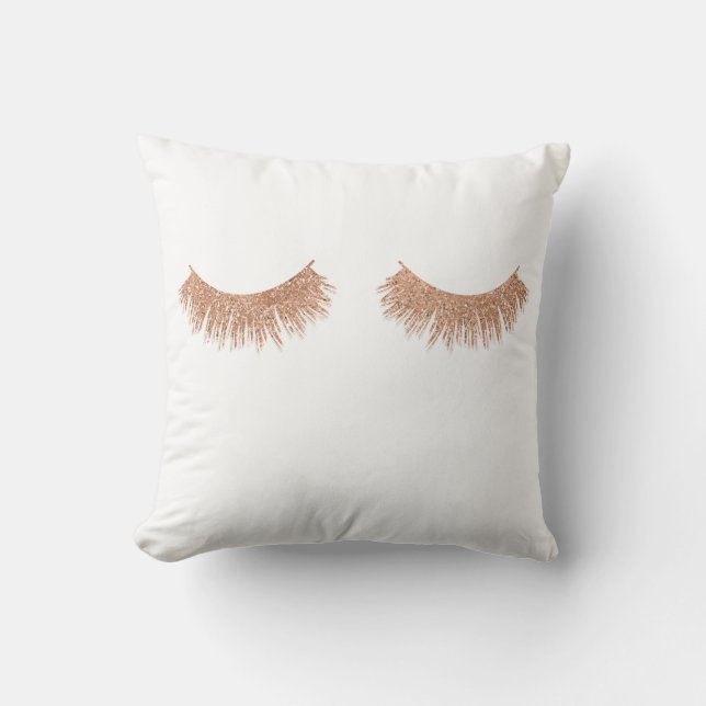 Rose Gold Eyelashes Beauty Throw Pillow (Front)