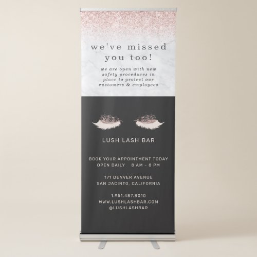 Rose Gold Eyelashes Covid Safety and Prevention Retractable Banner