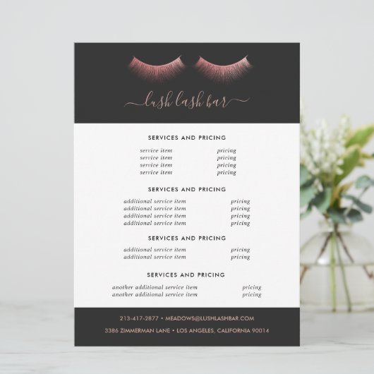 Rose Gold Eyelashes Floral | Pricing Flyer (Standing Front)