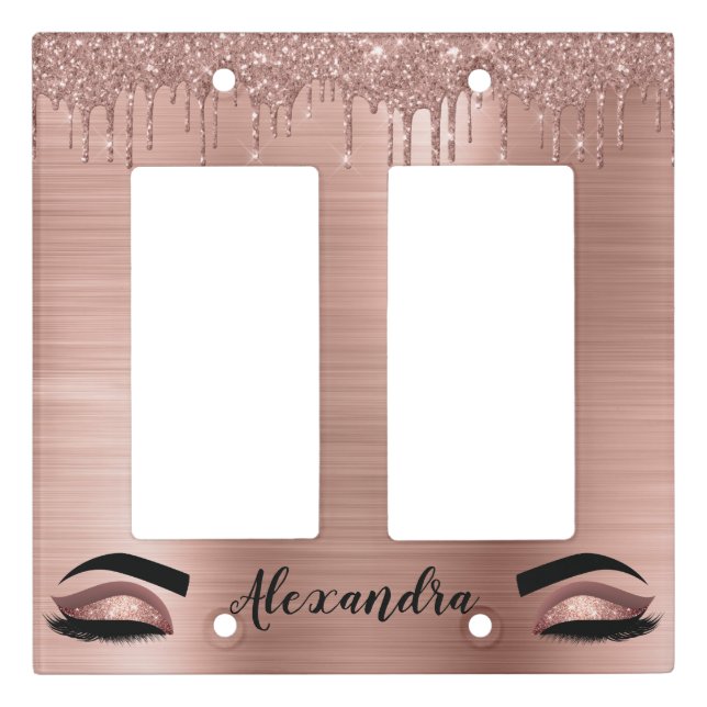 Rose Gold Eyelashes Girly Bedroom Light Switch Cover (Front)