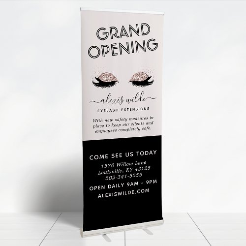 Rose Gold Eyelashes Salon Business Opening Retractable Banner