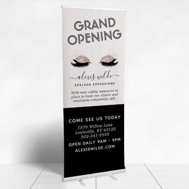 Rose Gold Eyelashes Salon Business Opening Retractable Banner (Creator Uploaded)