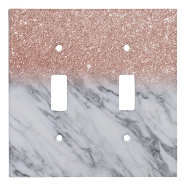 Rose Gold Fading Waterfall Glitter Marble Stone Light Switch Cover (Front)