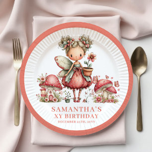 Rose Gold Fairy 2nd Birthday Mushroom Floral Paper Plates