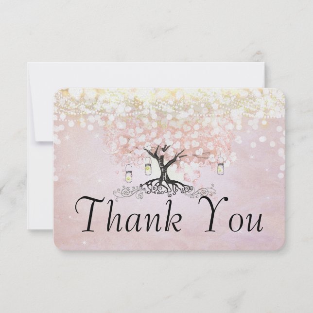 Rose Gold Fairy Lights Heart Leaf Tree Thank You (Front)