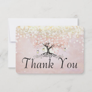 Rose Gold Fairy Lights Heart Leaf Tree Thank You Card