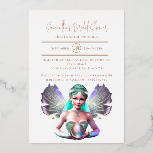 Rose gold fairy princess bride iridescent foil foil invitation