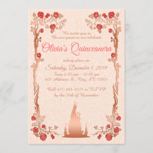 Rose Gold Fairytale Quinceanera Invitation