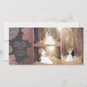 Rose Gold Fall Leaves Wedding Photo Thank You Card