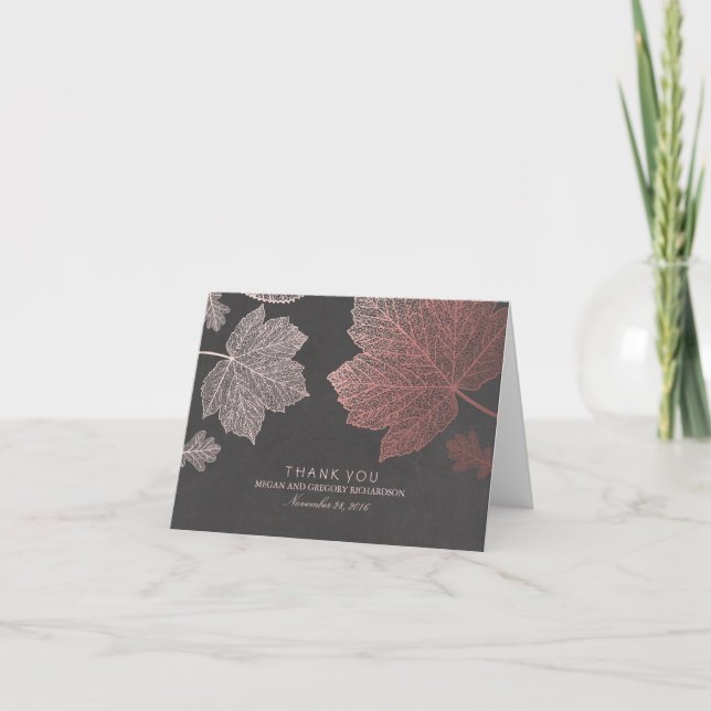 Rose Gold Fall Leaves Wedding Thank You (Front)