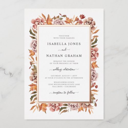 Rose Gold Fall Wedding Foil Invitation