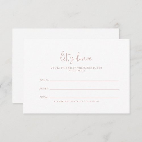 Rose Gold Fancy Script Wedding Song Request Card